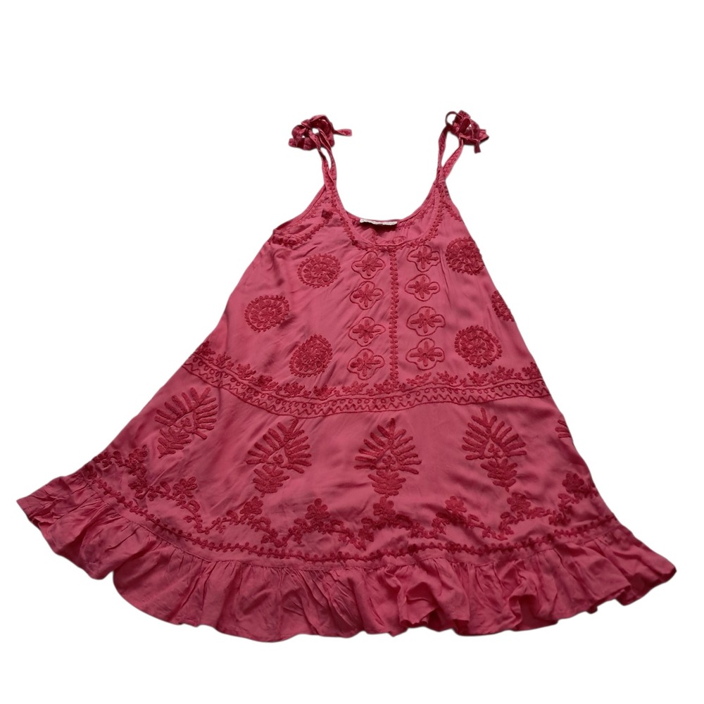 Pranella Remi Slip Mini Dress Womens Small Pink Coral Embroidered Boho Vacation